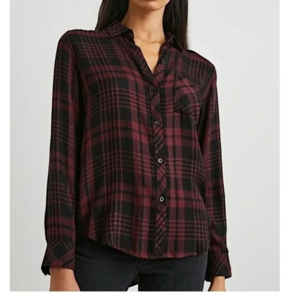 Rails Hunter Black Merlot Lurex Metallic Plaid Shirt XS